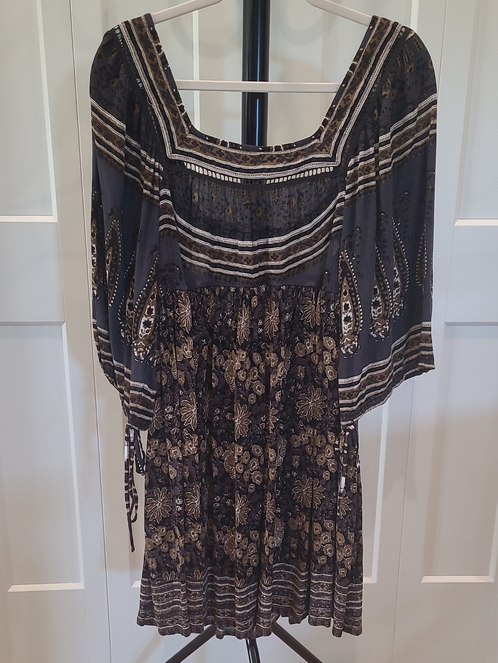 Free People Black and Brown Boho Midi Dress